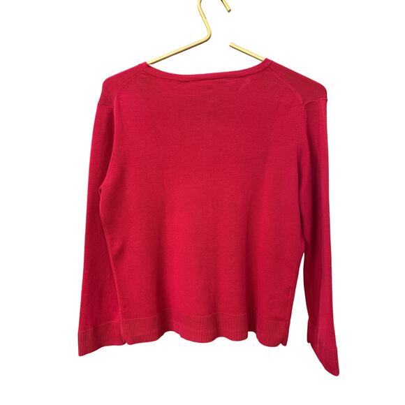 LOFT Petite Red Pima Cotton Cardigan Button Front Sweater Size PM EUC - Picture 4 of 7